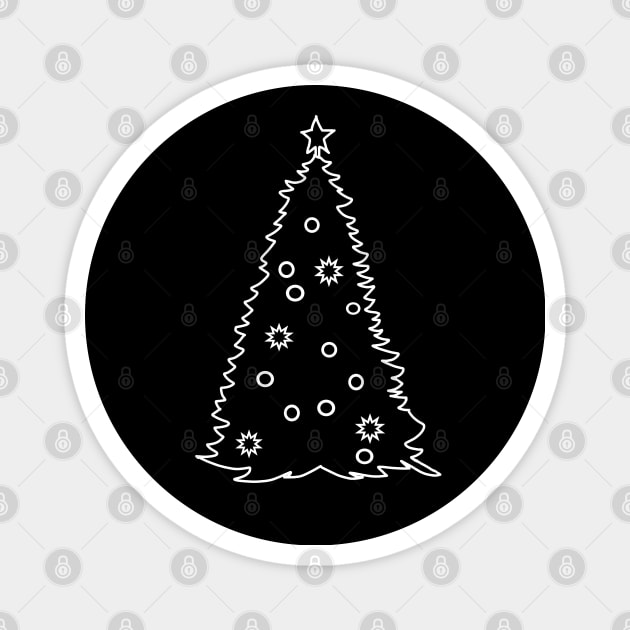 Minimal White Line Christmas Tree Graphic Magnet by ellenhenryart